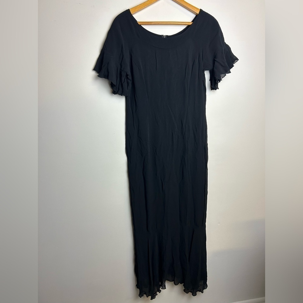 VTG Y2K Jessica Everett Midi Dress Womens Size M Sheer Black Witchy Goth Flare